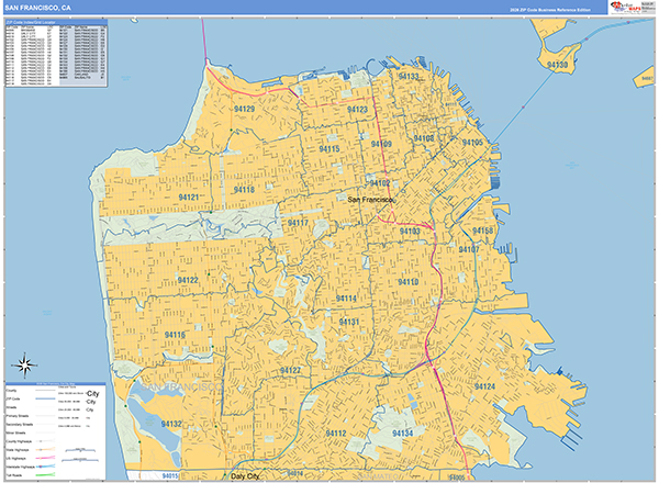 San Francisco Zip Code Wall Map